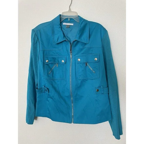 Peter Nygard Ladies Jacket Size 1X Blue Zipper Pockets Stretch - Picture 1 of 5